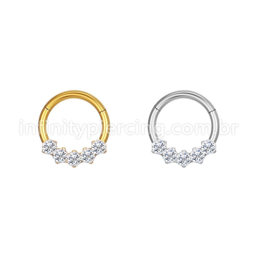 Piercing Argola Aço Cirúrgico 5 Zircônias Cravejada